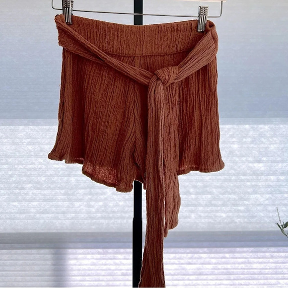 Savannah Morrow Peace Silk Tie Waist Shorts Rust Orange XS Resort Vacation - Picture 1 of 5